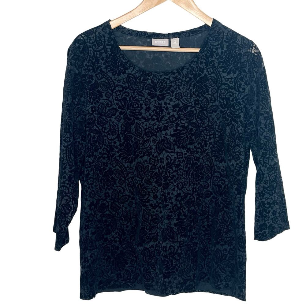 Velvet Burnout Top Black Womens L 2 Whimsigoth Witchy Vamp Dressy